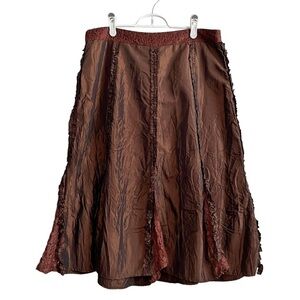 JANE & John A-Line Midi Skirt Lace Ruffle Details Shimmery Copper Style …